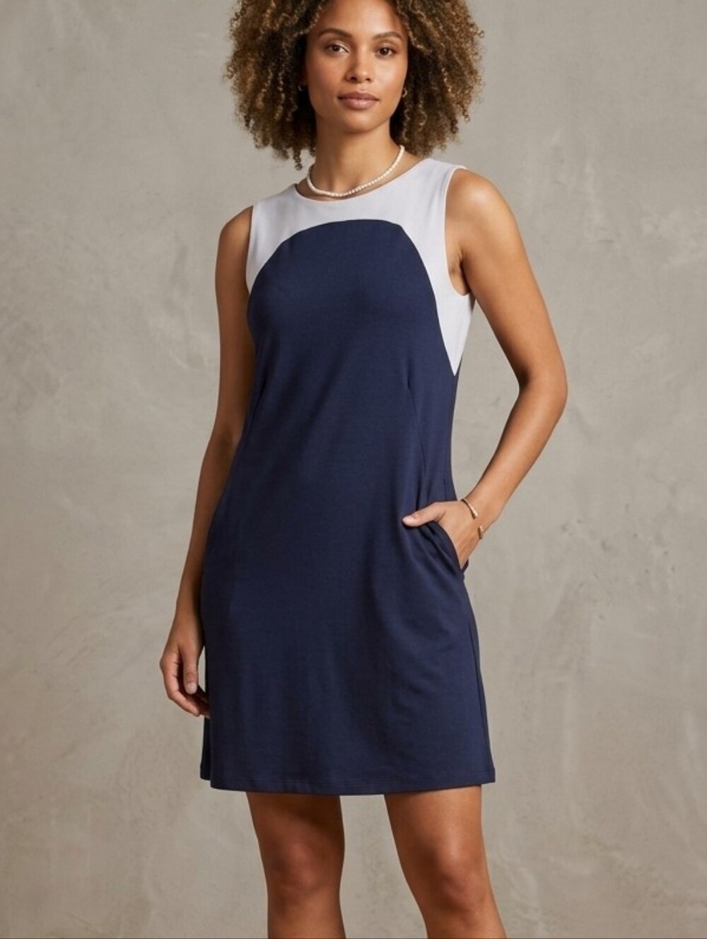 Lilla P Navy and Light Blue Colorblock Sleeveless Mini Dress